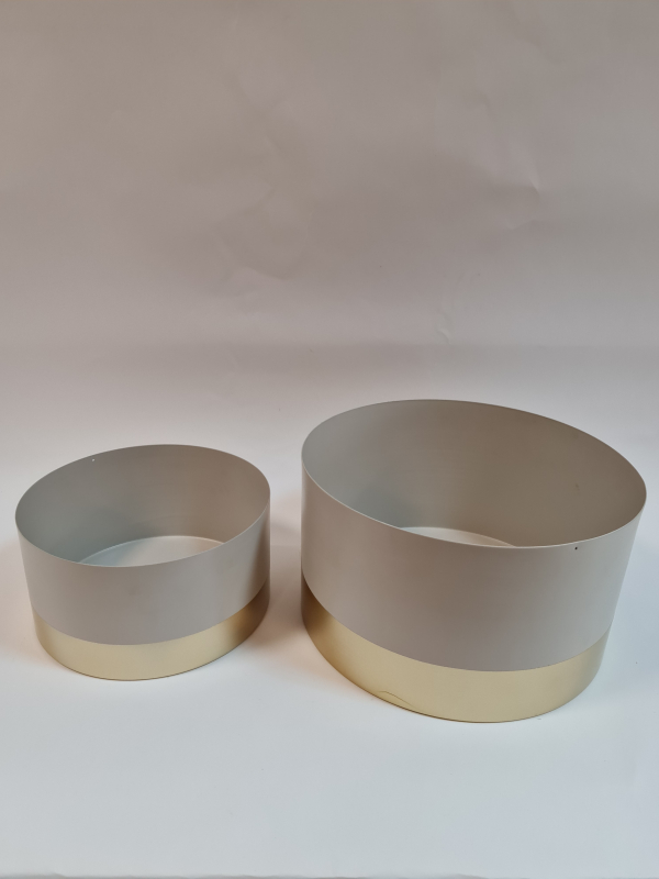 Kvetináč, kovový, béžový, so zlatým spodkom, 2 ks v sade