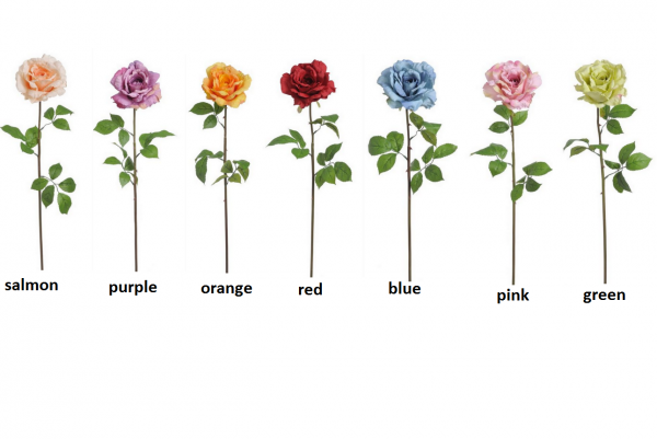 Ruža, umelá, rôzne farebné variácie, 76 cm