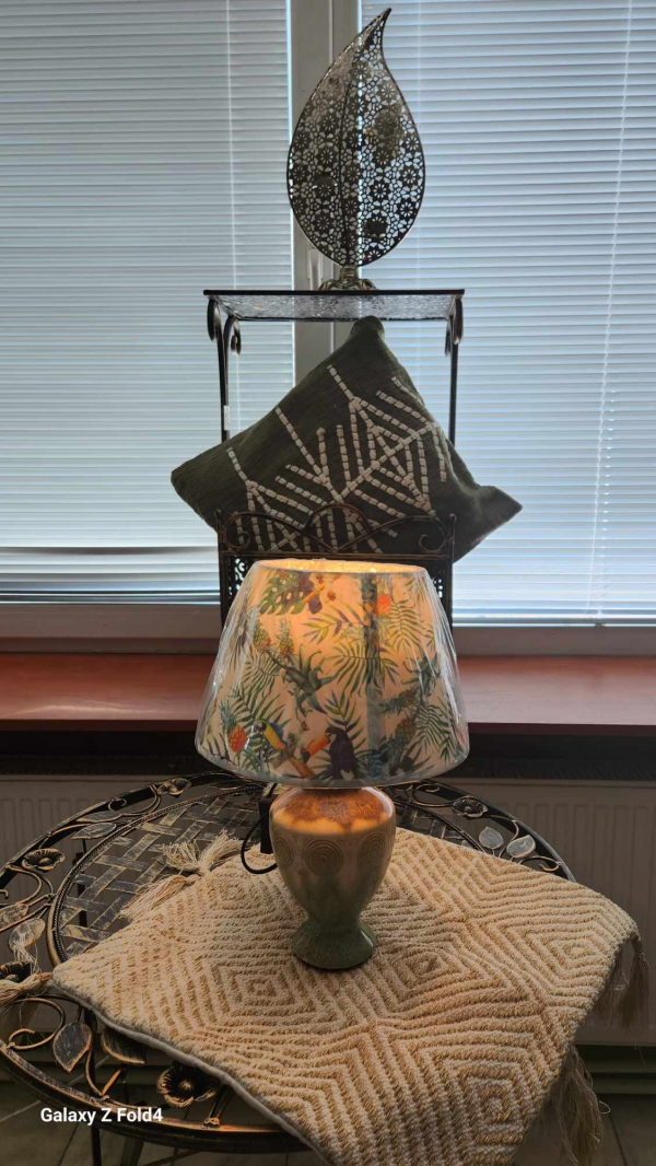 Lampa, dekorovaná, keramická, svetlá s farebným dekorom, 40 cm
