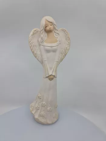 Dekoračný sadrový anjel, bielo - zlatý, 38cm