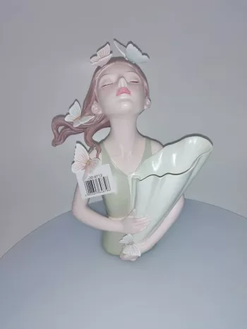 Stojan, figúra žena s vázou, zelená, 30x22x8 cm