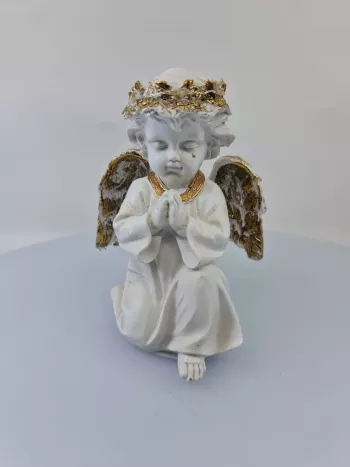 Dekoračný svietiaci anjel, sivo-zlatý, 15x11 cm