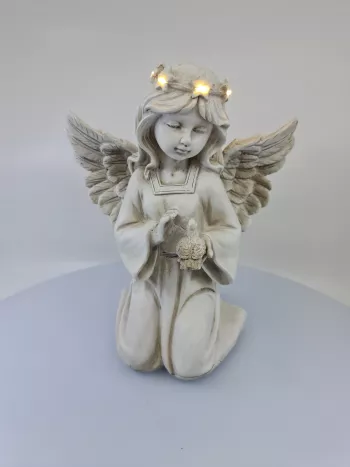 Dekoračný svietiaci anjel, sivý, 25x22 cm