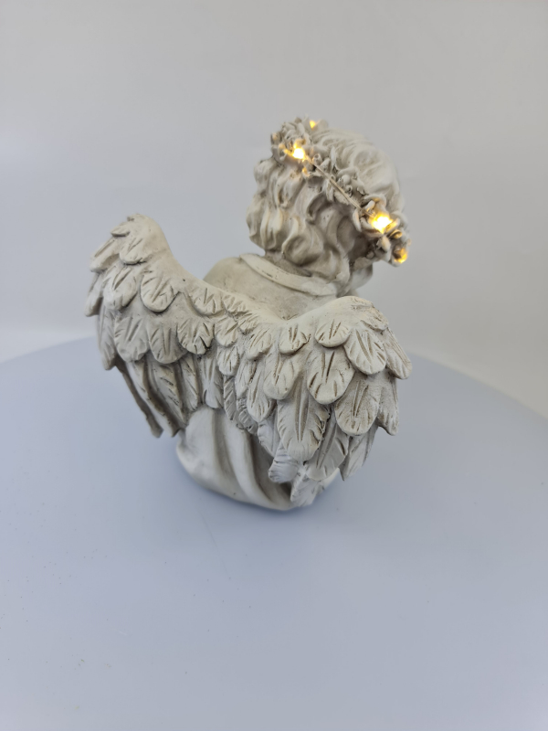 Dekoračný svietiaci anjel spiaci, sivý, 18x20x17 cm