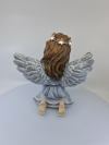 Dekoračný svietiaci anjel s holubom v rukách, modro-sivý, 26x22 cm