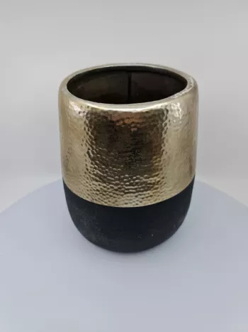 Kvetináč, keramický, čierno-zlatý, 22x16 cm