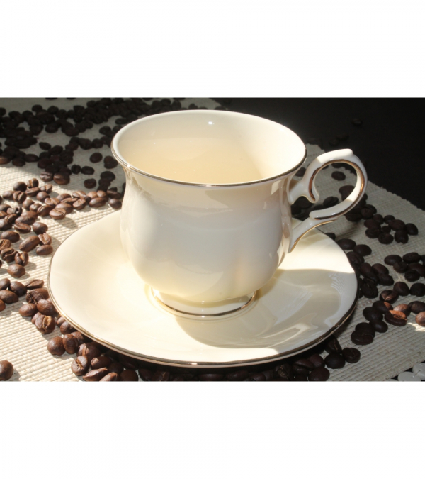 Šálky 2set, béžové so zlatým lémom, 9x8cm