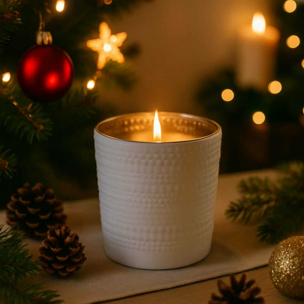 Sklenený svietnik, biely,11,5x9,5cm