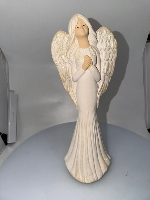 Dekoračný sádrový anjel, FIONA, bielo-zlatý, 38x14 cm