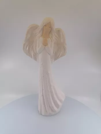 Sadrový dekoračný anjel - biely lesk