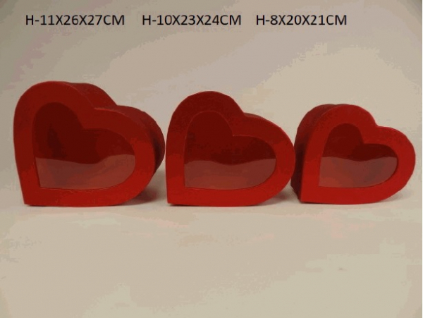 Flowerbox, červený, srdce, 3 ks v sade