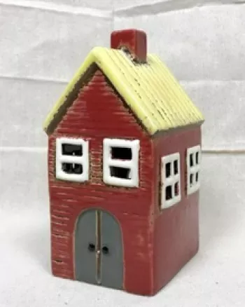 Keramický domček - svietnik, červeno-žltý, 7x8x14 cm