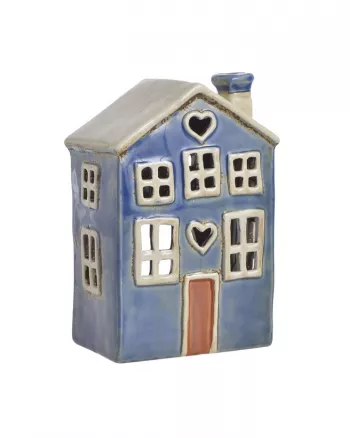 Keramický domček - svietnik, modrý, 12x8x18 cm