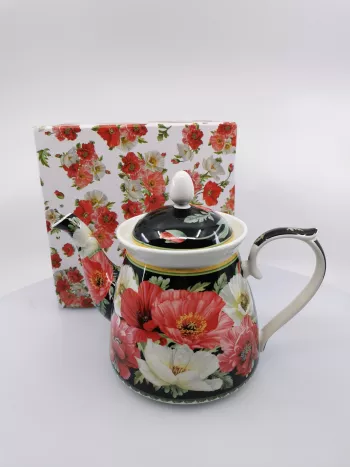 Čajník, čierny s kvetmi, 23x27,5cm