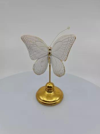 Dekorácia, motýľ, bielo - zlatá, 12x9x23 cm