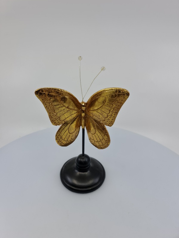Dekorácia, motýľ, čierno - zlatá, 12x9x23 cm