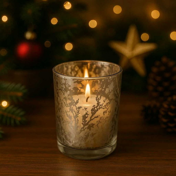 Svietnik, sklenený, dekorovaný, 8,5x10 cm