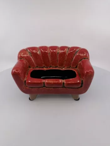 Keramický kvetináč - sedačka, červený, 11x18x10 cm