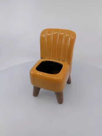 Keramický kvetináč - stolička, žltý, 15x9x9 cm