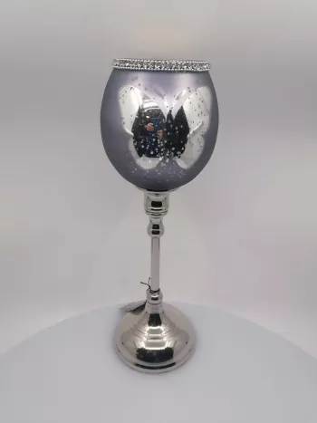 Svietnik s motýľom, sklo&kov, 33x11cm