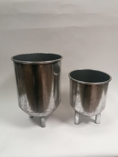 Kvetináč,2set kovový, strieborný, 30x45cm,25x35cm