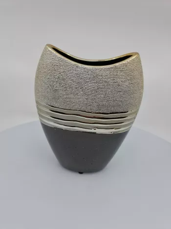 Keramická váza sivá, dekorovaná, 21x18x7 cm