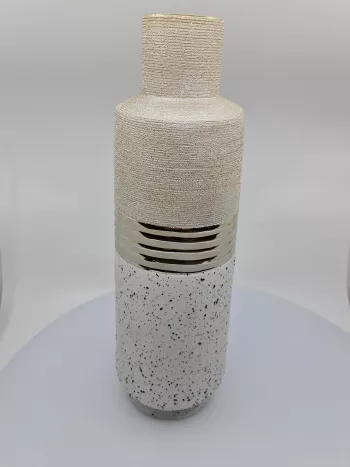 Keramická váza, oblá. svetlá, dekorovaná, 38 cm
