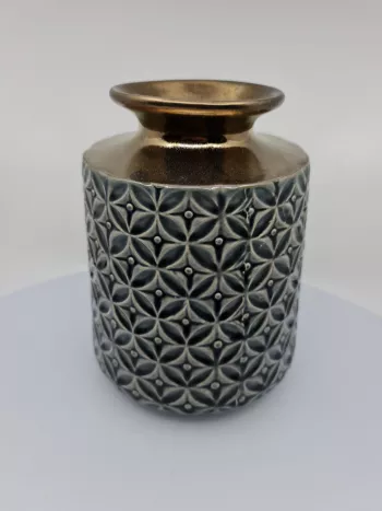 Keramická váza, tmavá (bronz), s dekorovaním, 22 cm