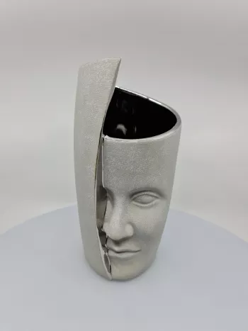 Keramická váza, TVÁR, strieborná, 29x12 cm
