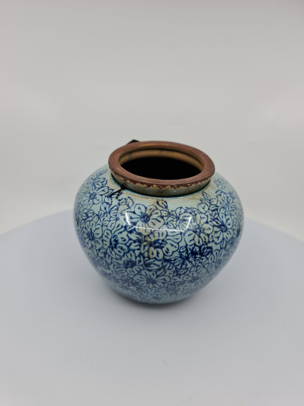 Keramická váza, svetlomodrá, dekorovaná, 14x18 cm