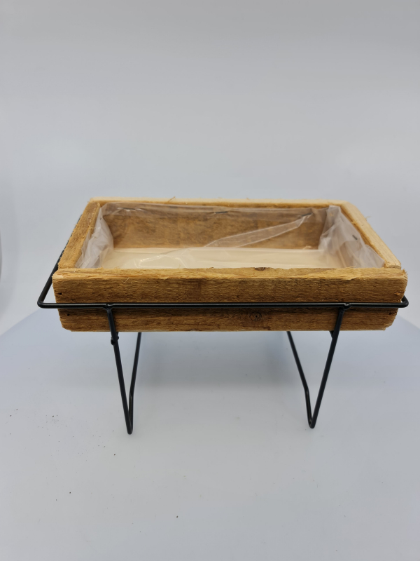 Drevený obal na kvety na stojane, hnedý, 15x24x13 cm