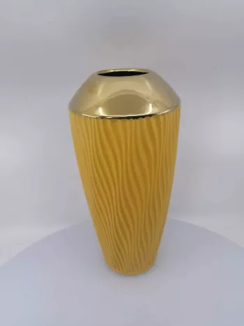 Keramická váza, žltá - zlatá, 31x14 cm