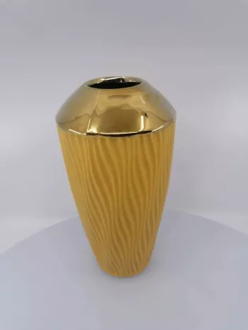 Keramická váza, žltá - zlatá, 25x12 cm