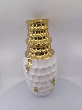 Keramická váza, biela - zlatá, 35x15 cm