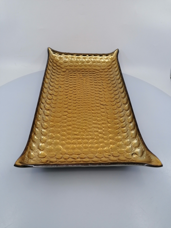 Sklenená zlatá tácka 36x20x4,5cm