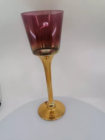 Sklenený bordovo-zlatý kalich 40x13,5cm