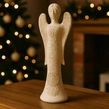 Sadrový anjel s koronkovým vzorom