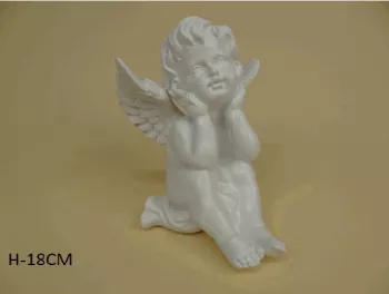 Dekoračná soška sediaceho anjelika, biela, 18 cm
