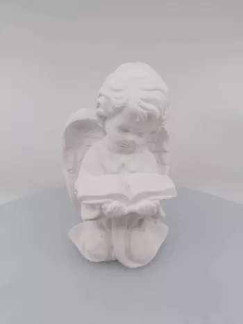 Anjelik s knihou na hroby, biely, 20x11 cm