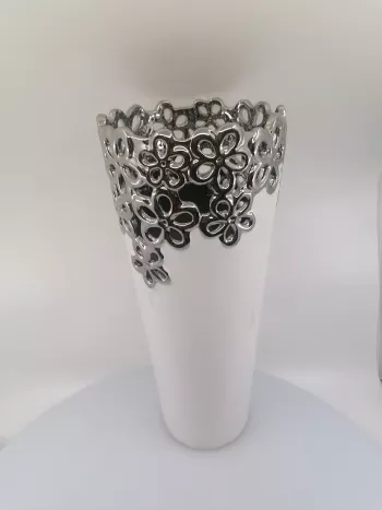 Keramická váza s striebornými kvietkami 37x16cm