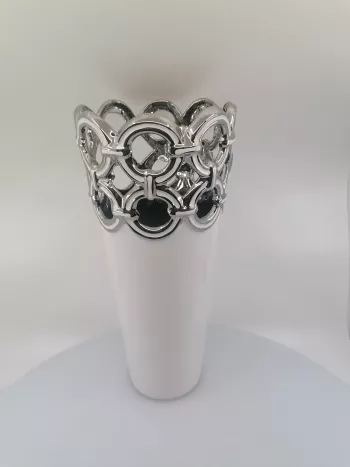 Keramická váza so striebornými kruhmi 37x16cm