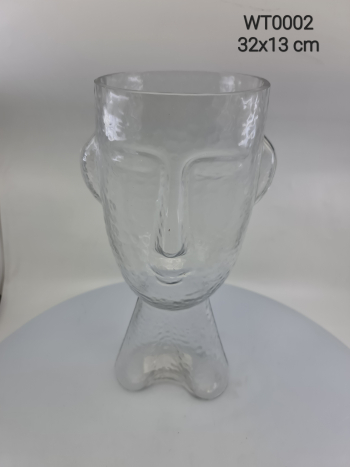 Sklenená váza, Tvár, priehľadná, 32x13 cm