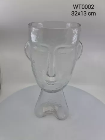 Sklenená váza, Tvár, priehľadná, 32x13 cm