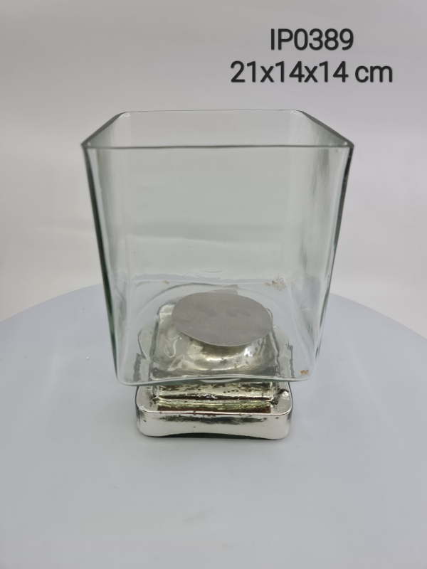 Svietnik, sklenený, priehľadný, 21x14x14 cm