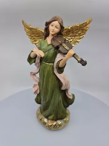 Vianočný anjel, zelenozlatý s husličkami, 30x15 cm
