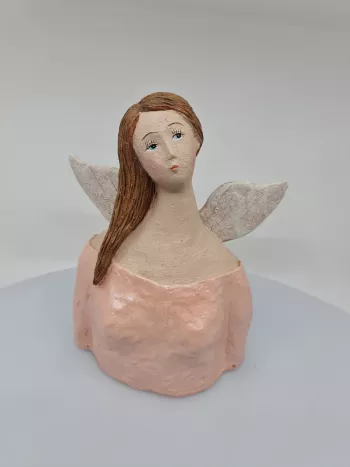 Dekoračný anjel, svetloružový, 20x16 cm