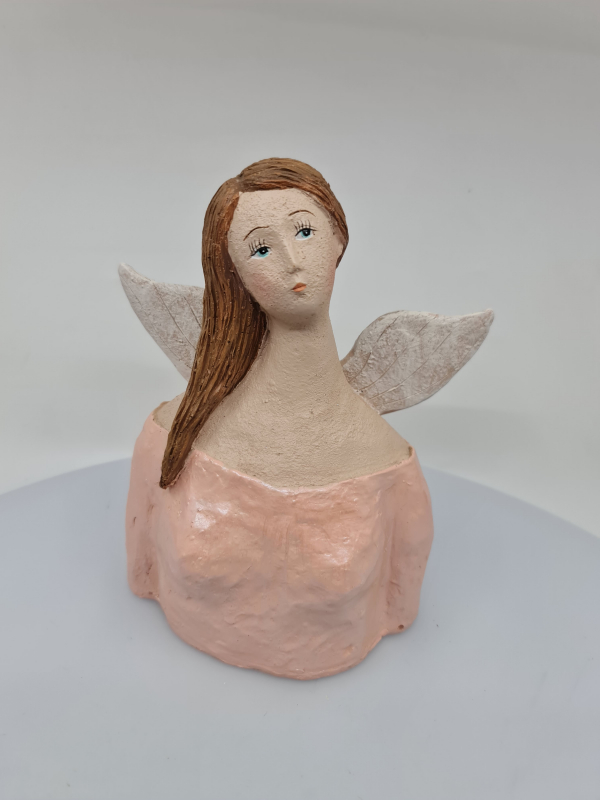 Vianočný anjel, svetloružový, 20x16 cm