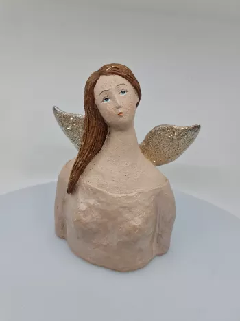 Dekoračný anjel, krémový, 20x16 cm