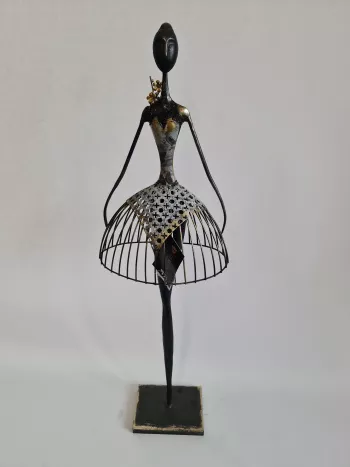 Dekoračná figúrka, baletka, kovová, čierna, 76 cm