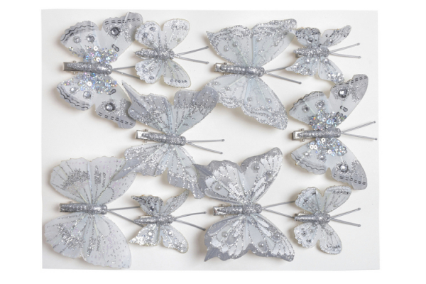 Ozdobné vianočné motýliky so štipcom, svetlé zdobené, 10 ks v balení